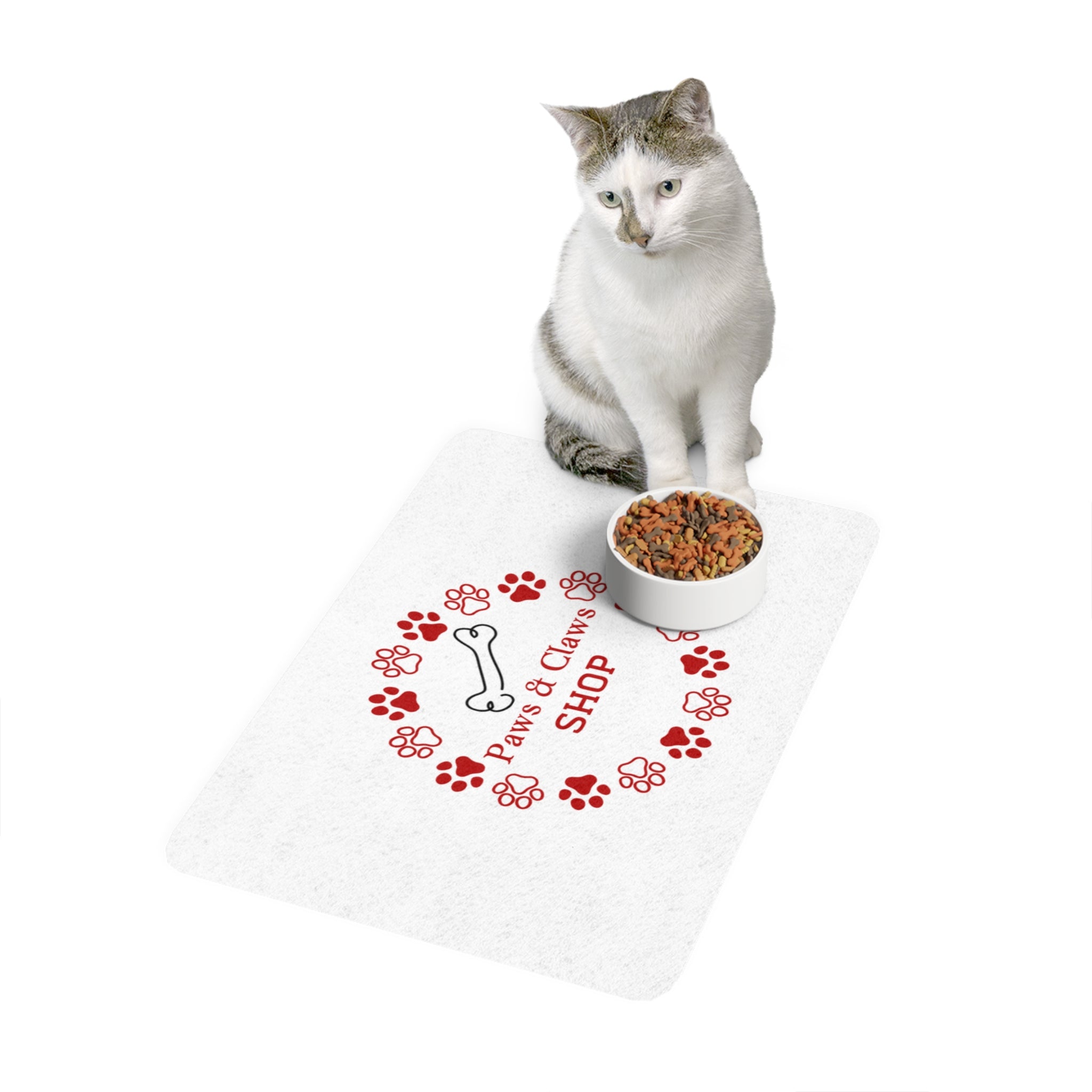 Pet Food Mat — "Paws & Claws SHOP" Paw Print Feeding Mat (12x18)