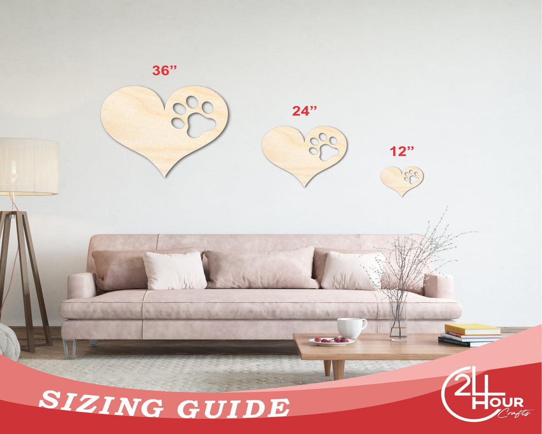 Unfinished Wood Pawprint Heart Shape | Valentine's Day | Pet | DIY Craft Cutout | Up to 46"