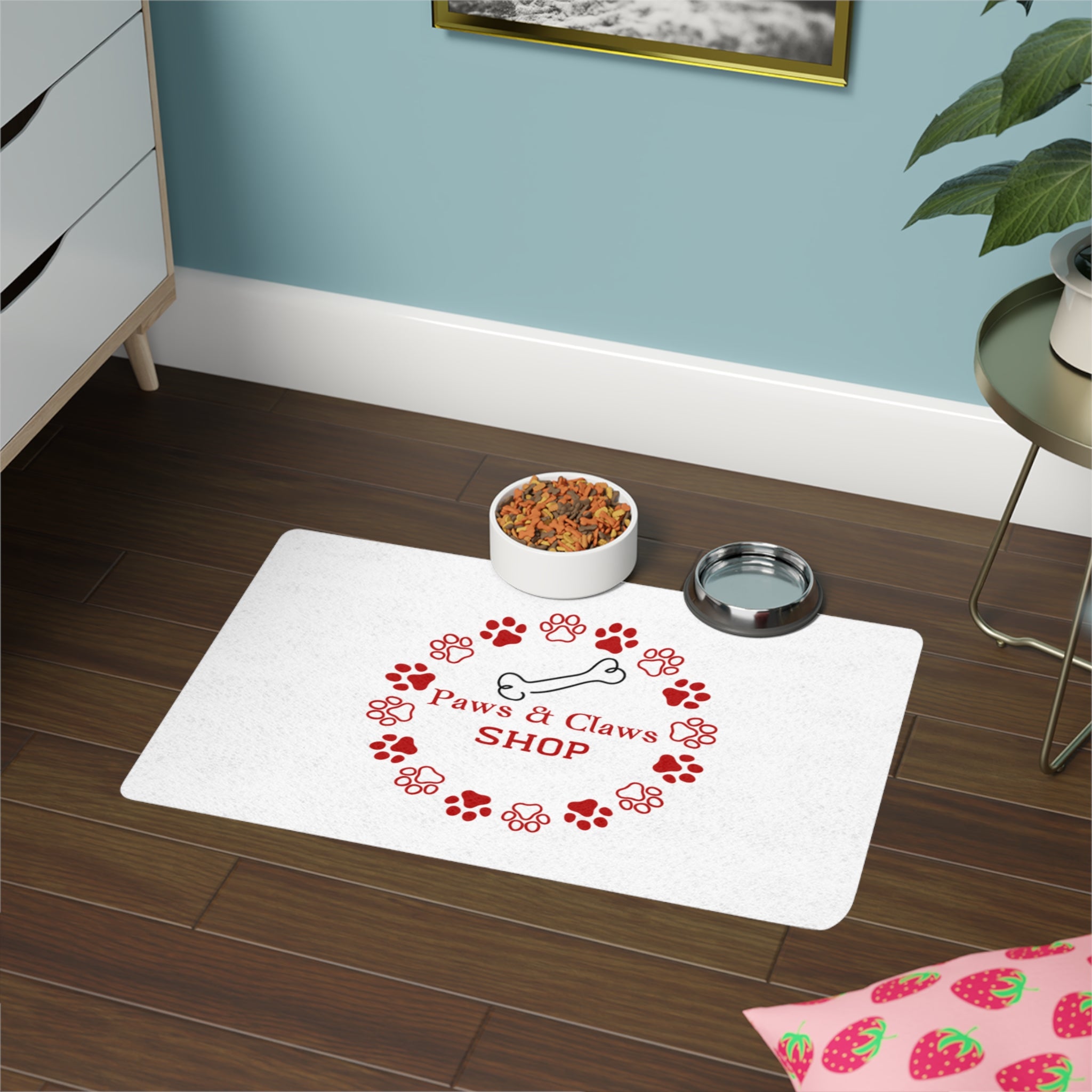 Pet Food Mat — "Paws & Claws SHOP" Paw Print Feeding Mat (12x18)