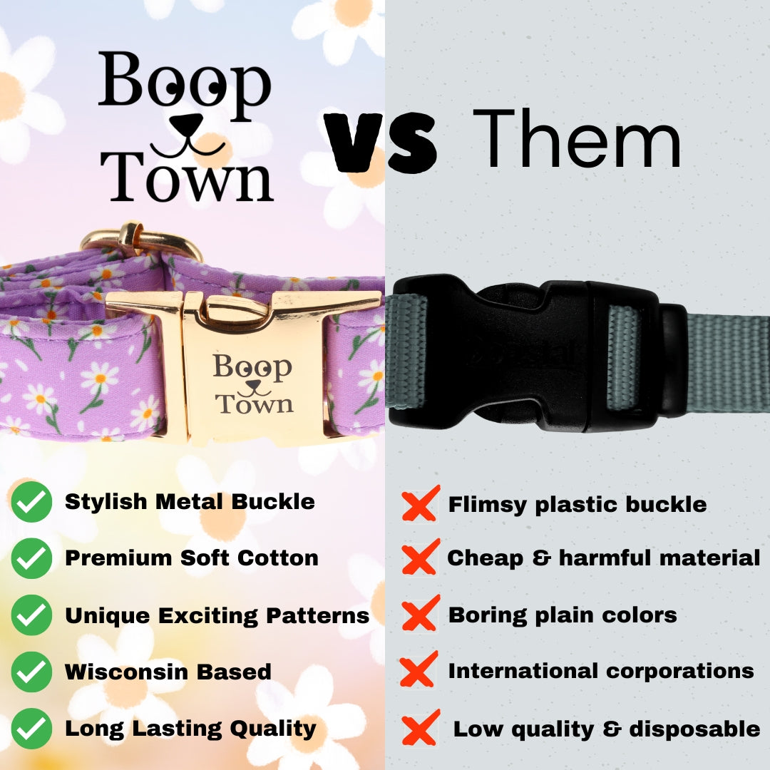 Boop Town Durable Cotton Dog Collar – Adjustable with Metal Buckle